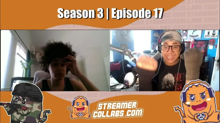 Two StreamerCollabs podcast hosts discussing streaming mental health and burnout prevention strategies for content creators