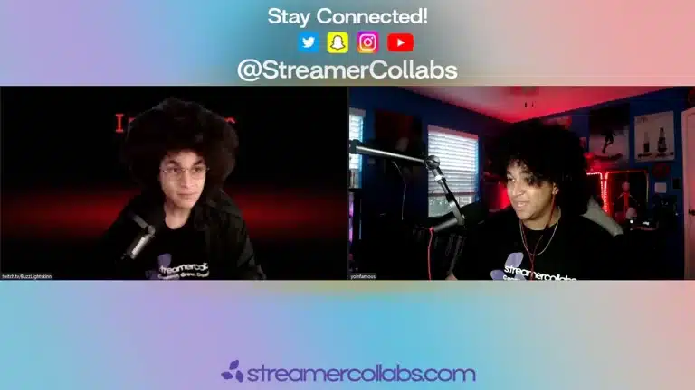 Streamer focused on content creation, analyzing audience feedback on a monitor with interactive features like polls and analytics displayed.