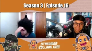 StreamerCollabs podcast hosts sharing audience growth tips for streamers in professional studio with gaming backgrounds