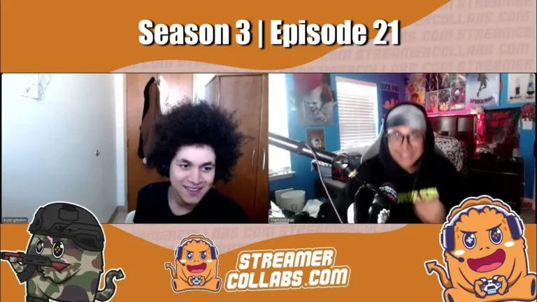 Two StreamerCollabs podcast hosts discussing one game vs variety streaming strategies for Twitch streamers
